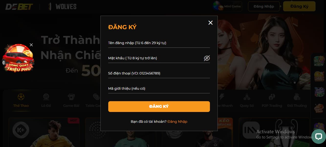 Thủ tục mở tài khoản De Bet chỉ với 3 bước